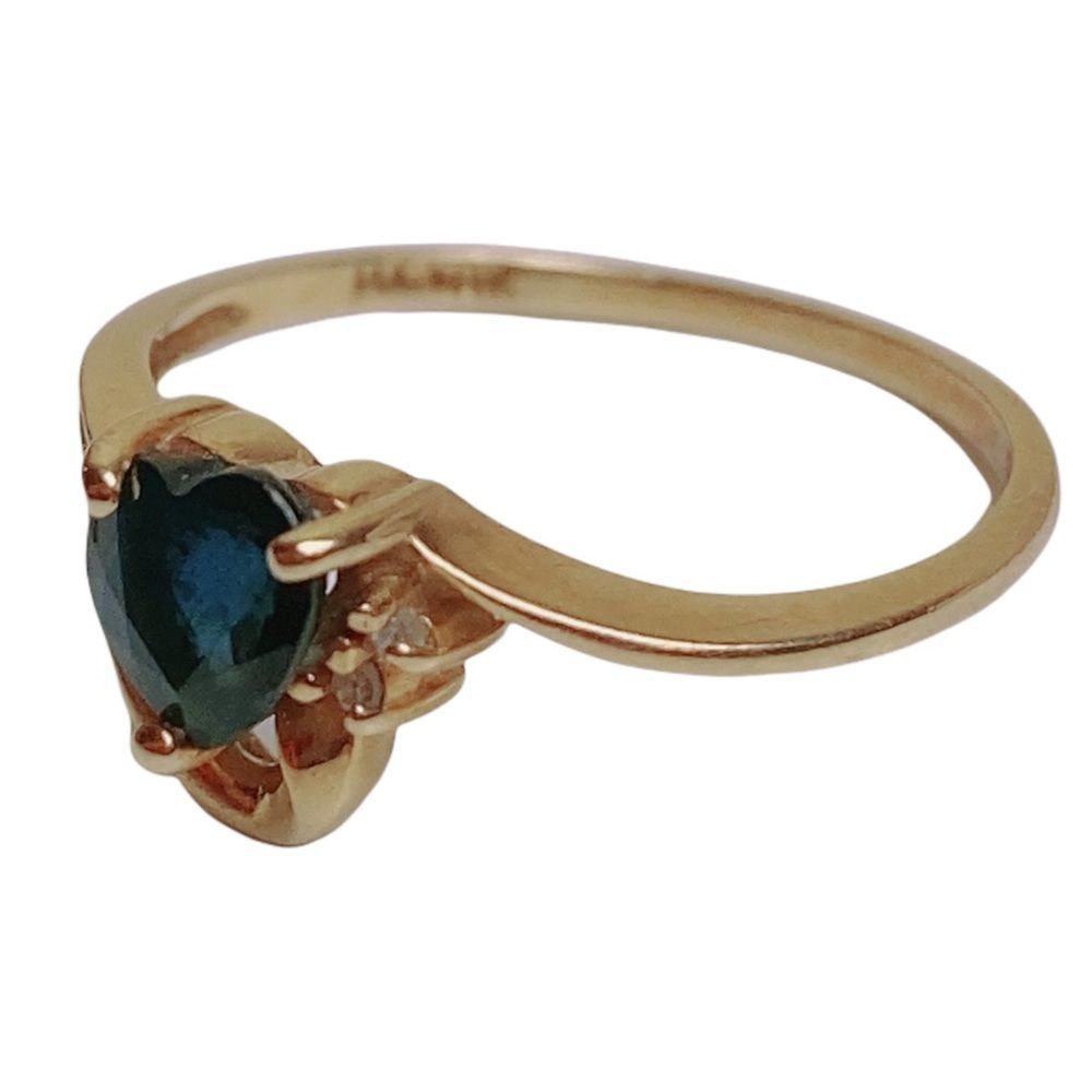 Women’s 14K Heart Blue Sapphire Yellow Gold Ring Sz 6 - Picture 11 of 16